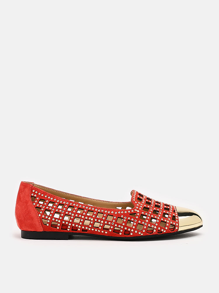 PAZZION, Starling Metal Toe Studs Embellished Flats, Orange