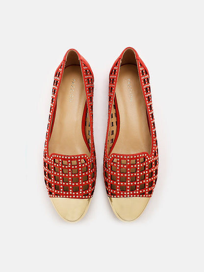 PAZZION, Starling Metal Toe Studs Embellished Flats, Orange