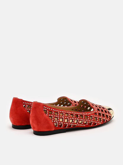 PAZZION, Starling Metal Toe Studs Embellished Flats, Orange