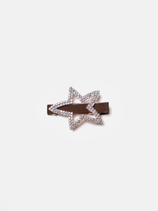 PAZZION, Starry Crystal Embellished Hair Clip, Brown
