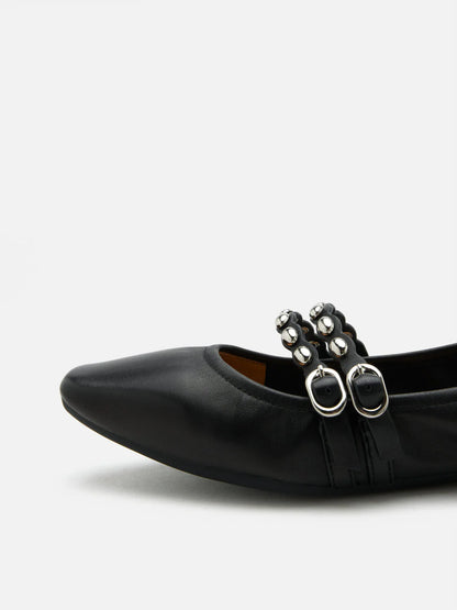 PAZZION, Sydney Studded Double Strap Flats, Black