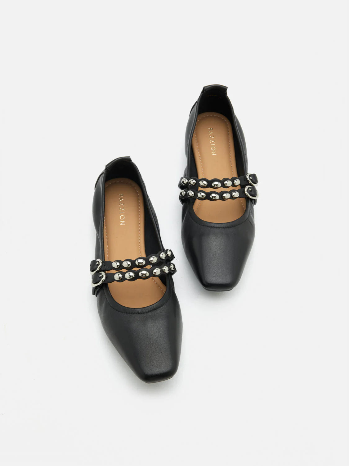 PAZZION, Sydney Studded Double Strap Flats, Black