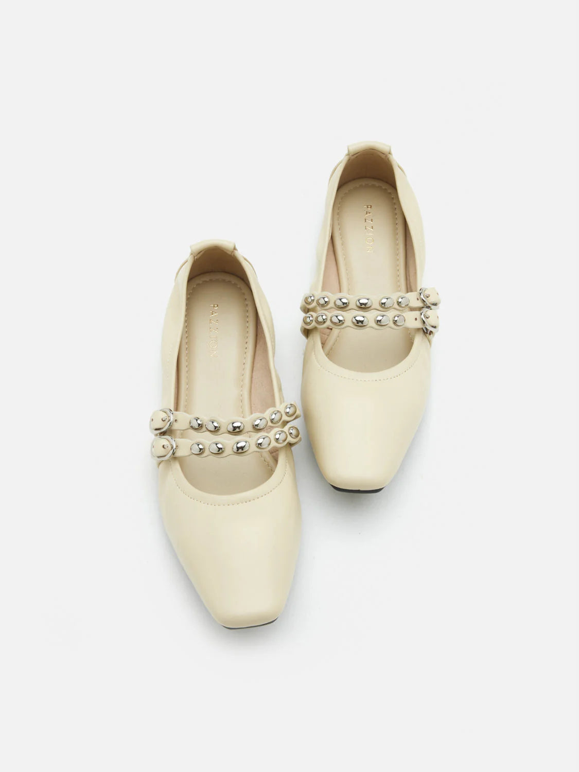 PAZZION, Sydney Studded Double Strap Flats, Yellow