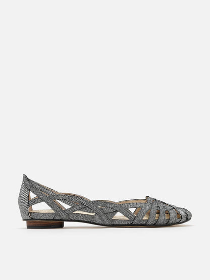 PAZZION, Tailia Glitter Weaved Flats, Pewter