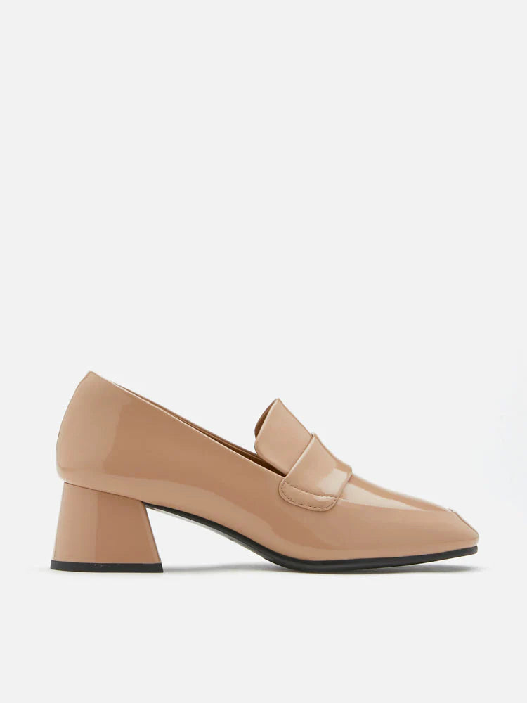 PAZZION, Tamia Patent Block Heel Loafers, Nude