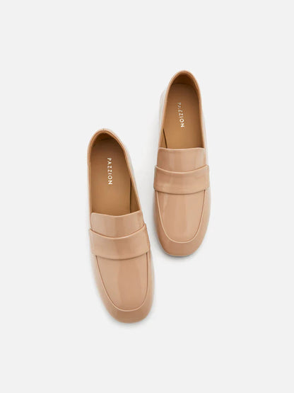 PAZZION, Tamia Patent Block Heel Loafers, Nude