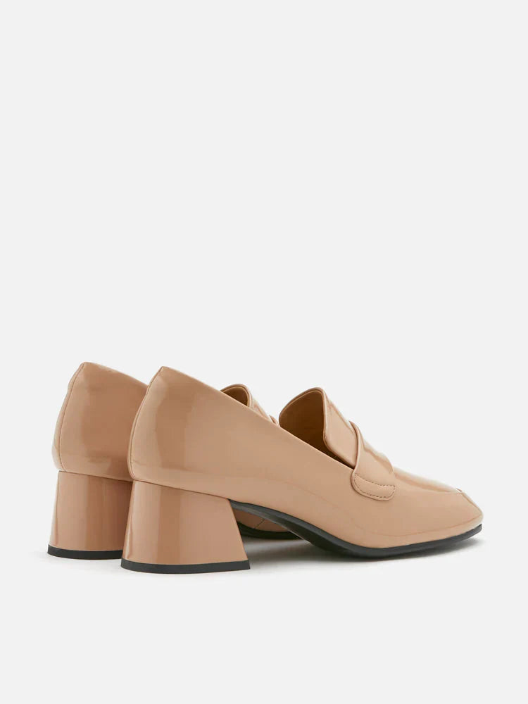 PAZZION, Tamia Patent Block Heel Loafers, Nude