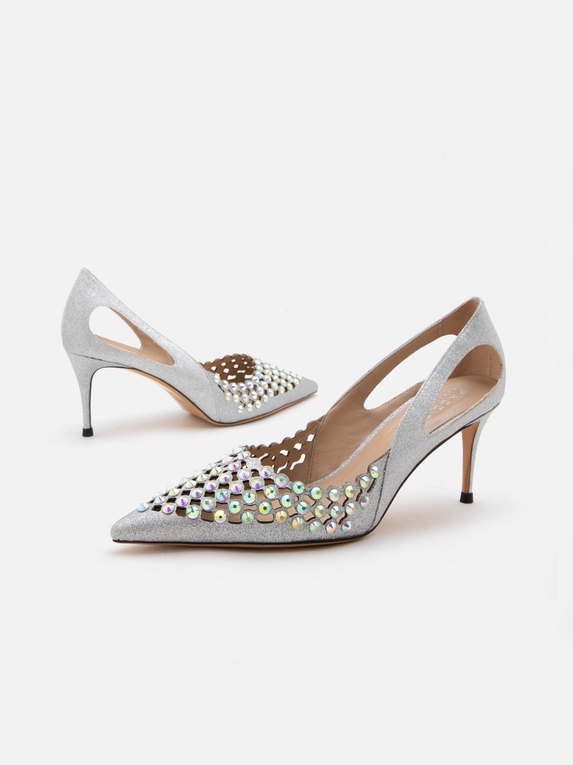 PAZZION, Tangram Embellished High Heels, Silver