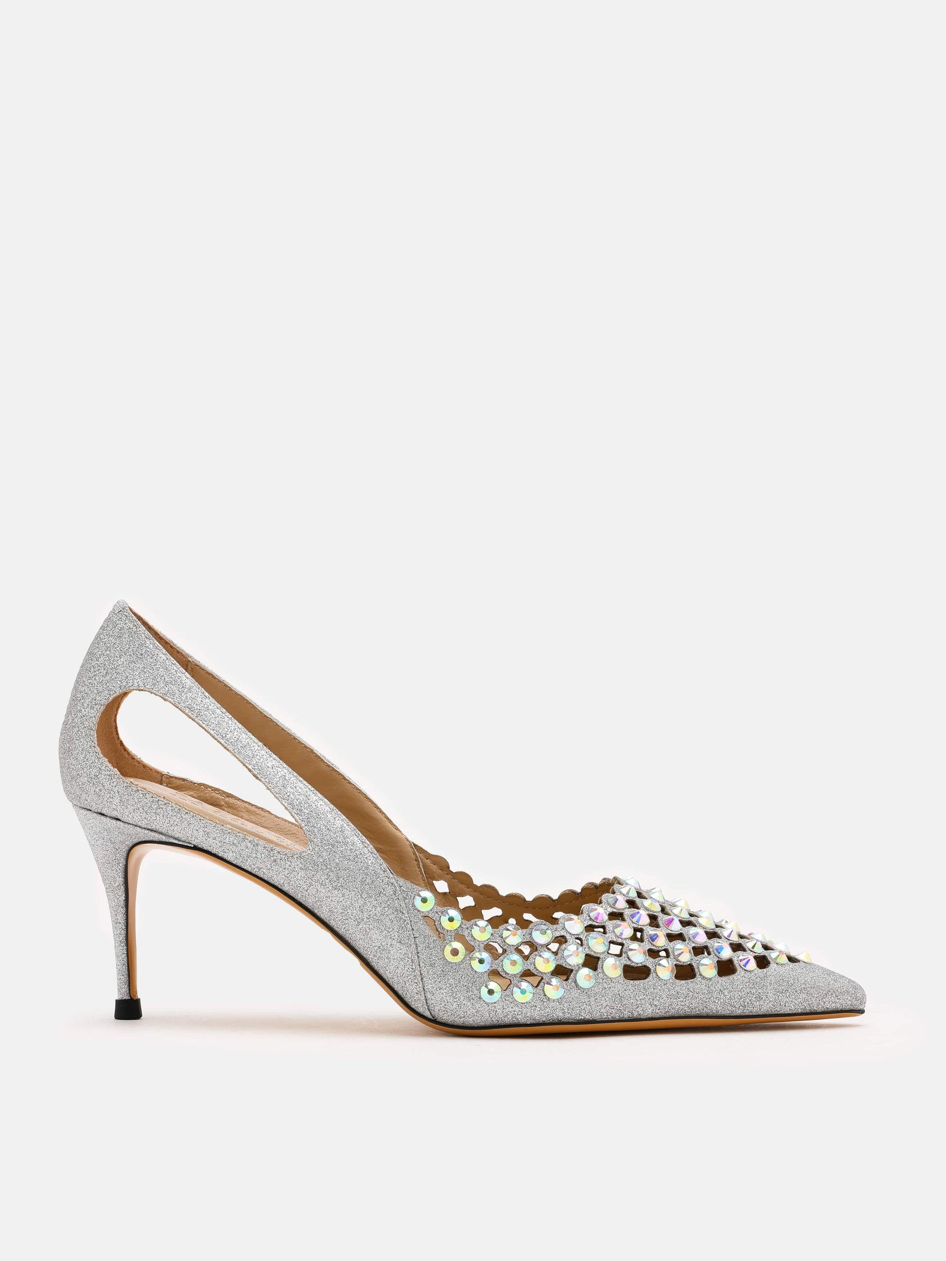 PAZZION, Tangram Embellished High Heels, Silver