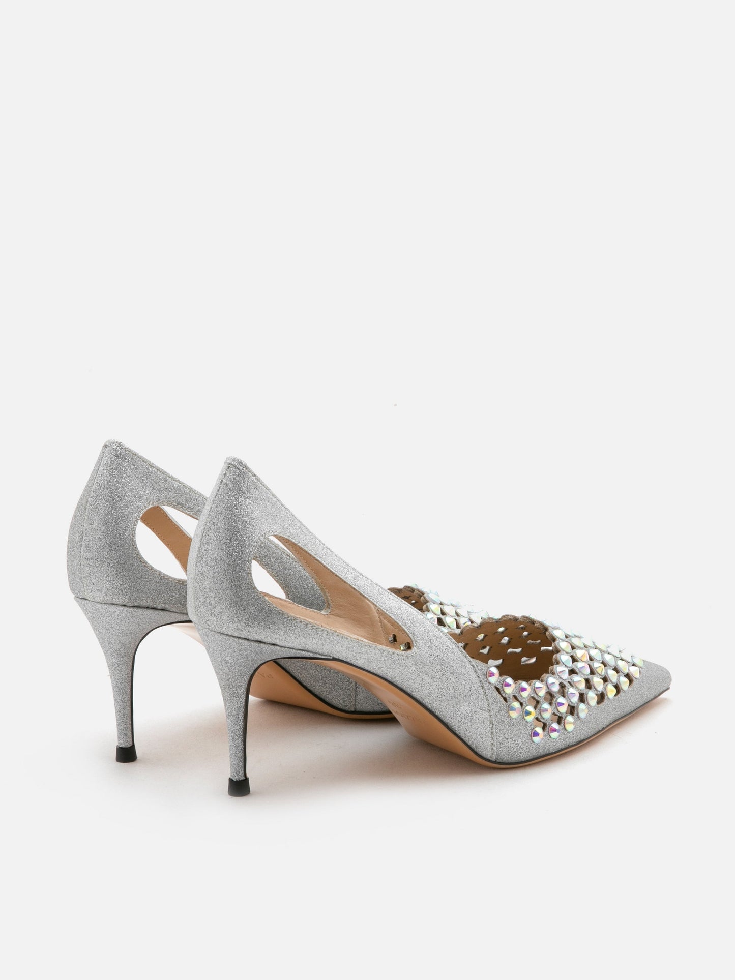 PAZZION, Tangram Embellished High Heels, Silver