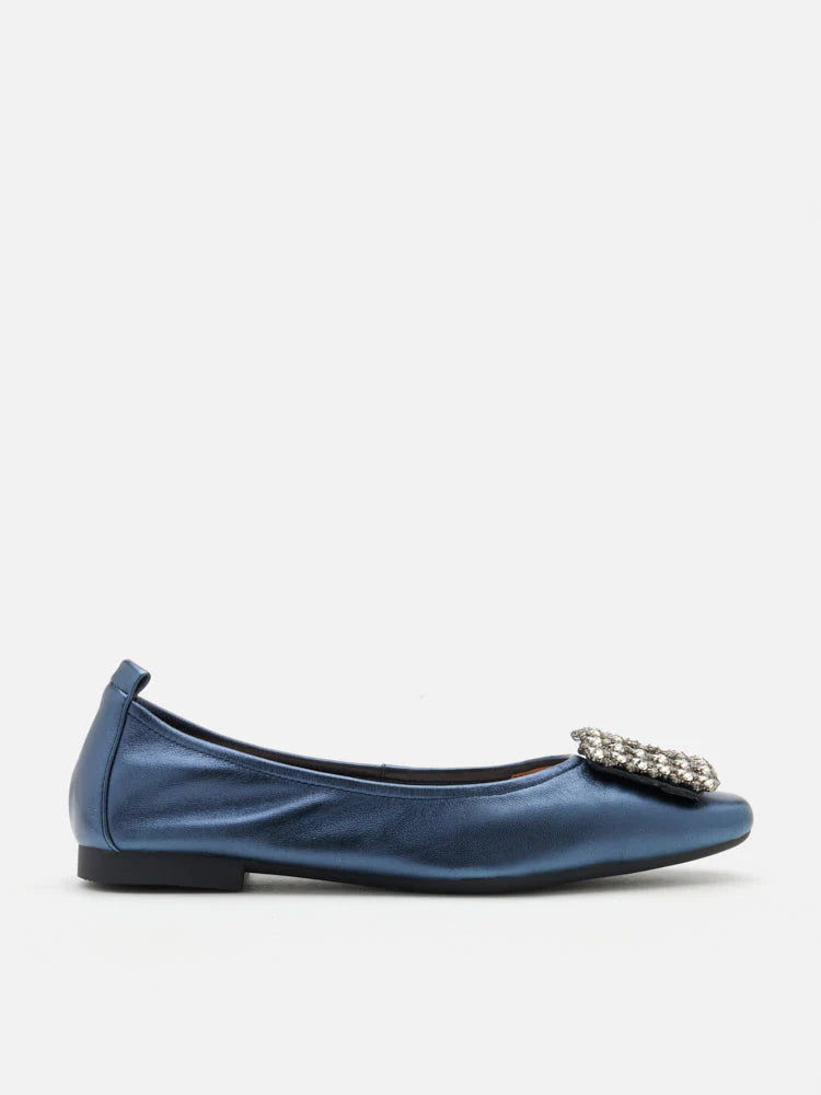 PAZZION, Tanya Embellished Buckle Flats, Darkblue