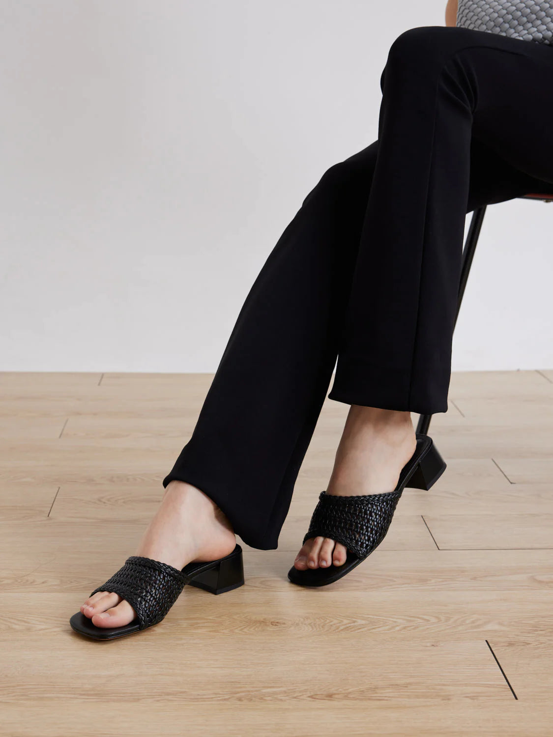 PAZZION, Taylor Woven Braided Mule Heels, Black