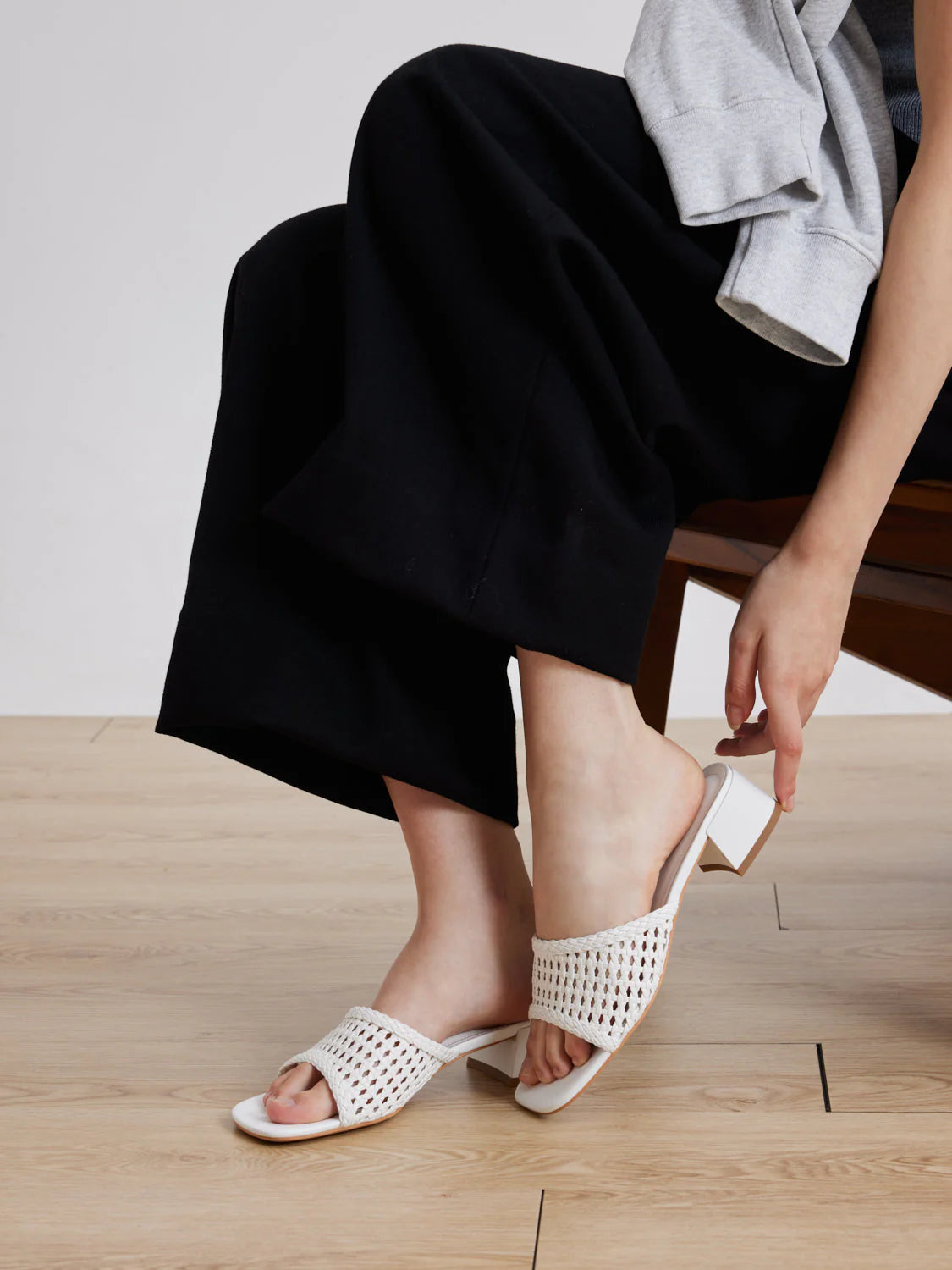 PAZZION, Taylor Woven Braided Mule Heels, White