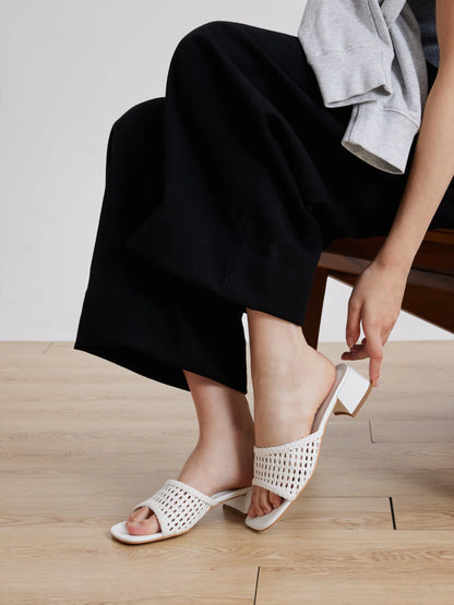 PAZZION, Taylor Woven Braided Mule Heels, White