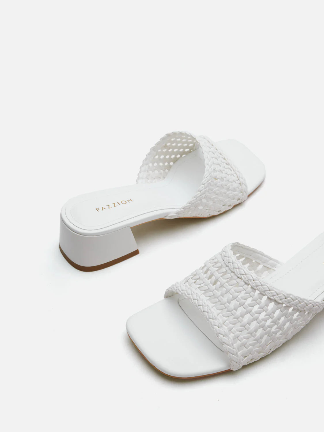 PAZZION, Taylor Woven Braided Mule Heels, White