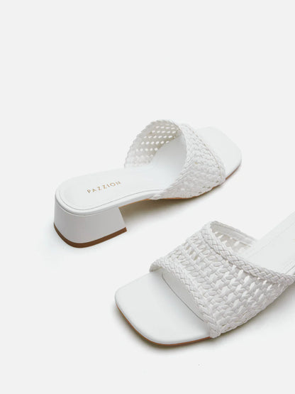 PAZZION, Taylor Woven Braided Mule Heels, White