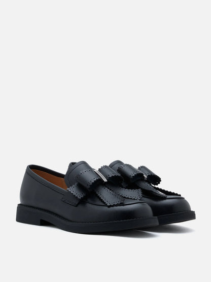 PAZZION, Thea Brogue Bow Loafers, Black