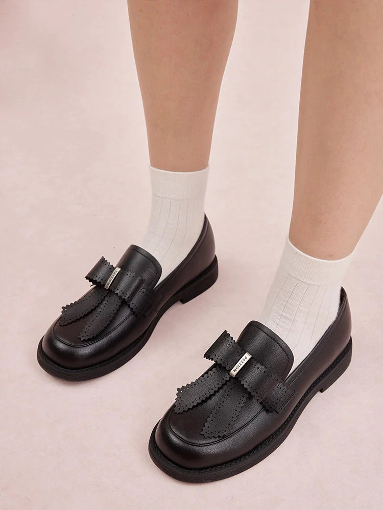 PAZZION, Thea Brogue Bow Loafers, Black