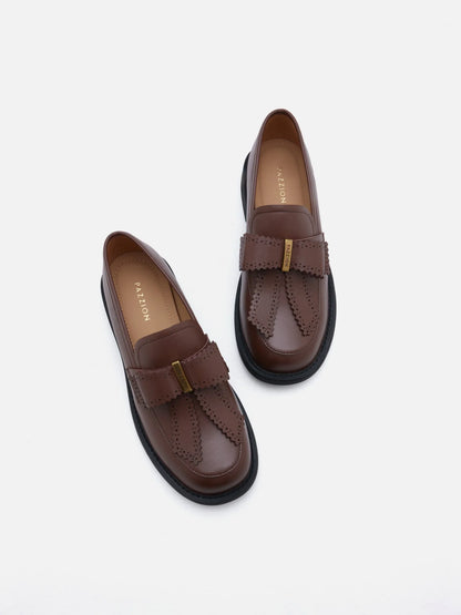 PAZZION, Thea Brogue Bow Loafers, Brown