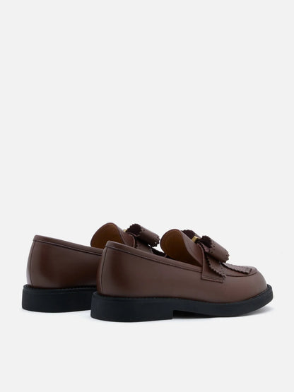 PAZZION, Thea Brogue Bow Loafers, Brown