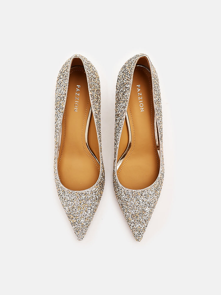 PAZZION, Thea's Starlight Glitter Pumps, Gold