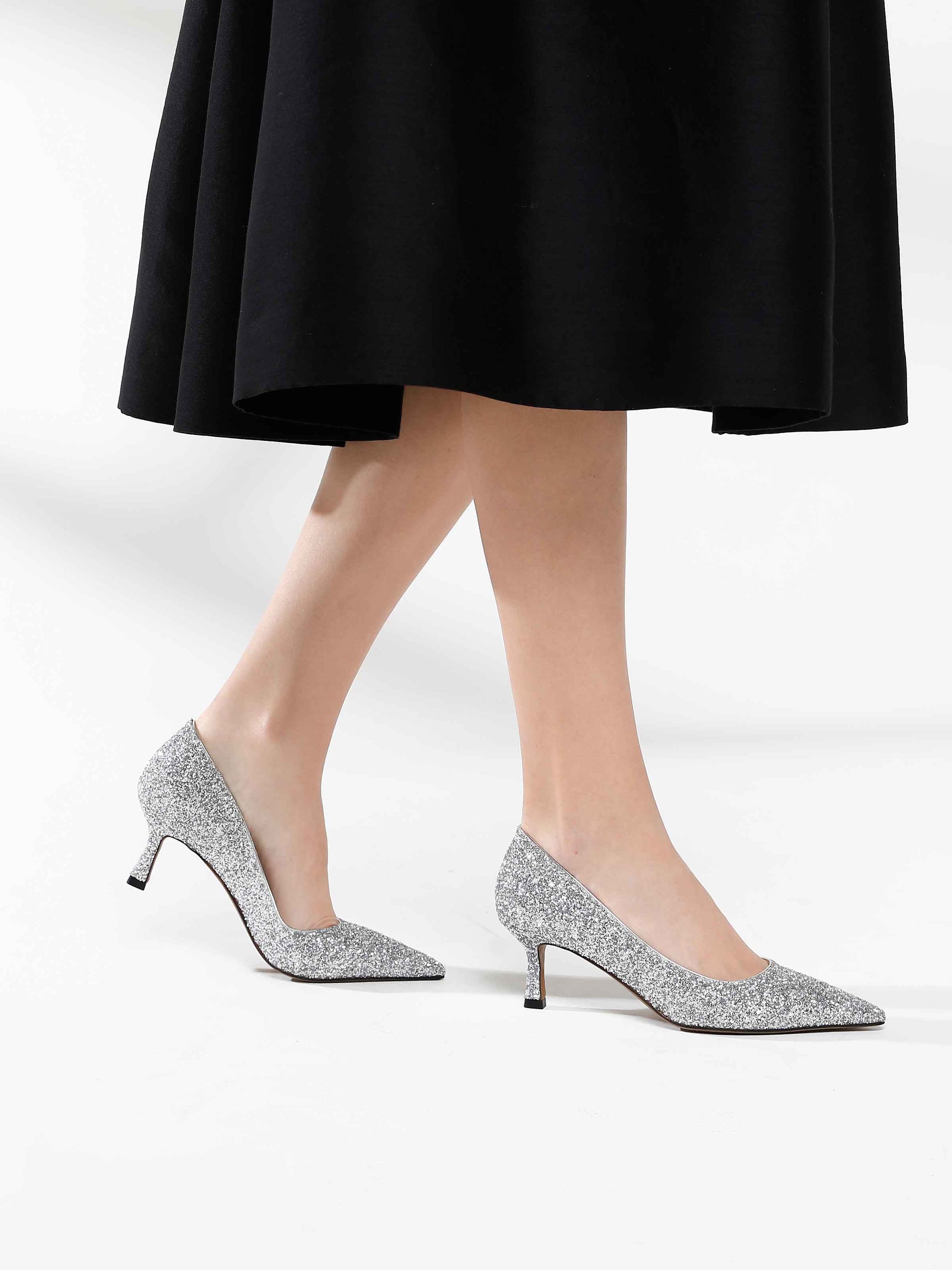 PAZZION, Thea's Starlight Glitter Pumps, Silver