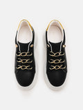 PAZZION, Tia Gold Chain Laced Sneakers, Black