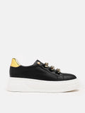 PAZZION, Tia Gold Chain Laced Sneakers, Black
