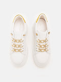 PAZZION, Tia Gold Chain Laced Sneakers, White