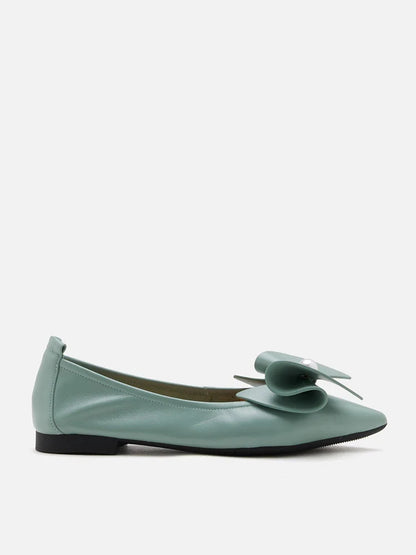 PAZZION, Tilda Pearl Bow Pointed Toe Flats, Green