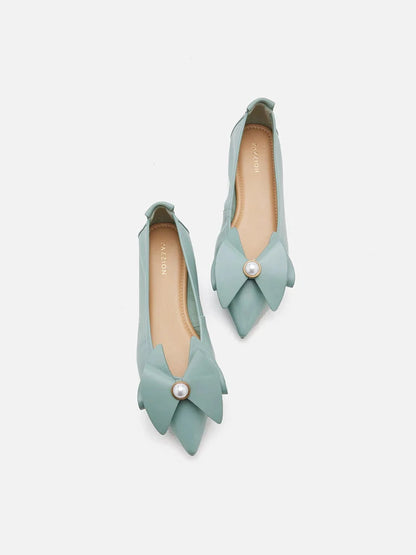 PAZZION, Tilda Pearl Bow Pointed Toe Flats, Green