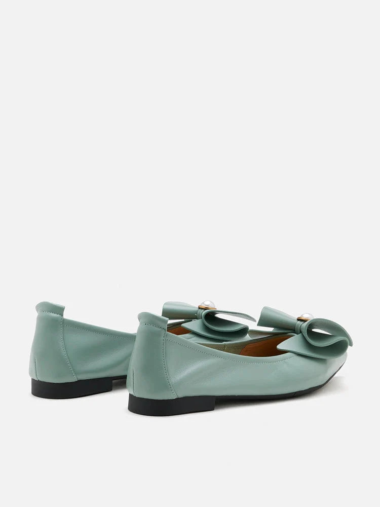 PAZZION, Tilda Pearl Bow Pointed Toe Flats, Green