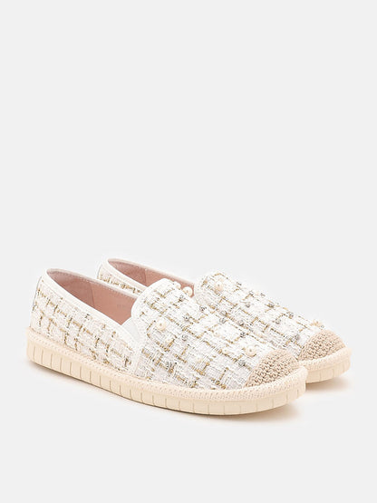 PAZZION, Tinsley Pearl Glittering Tweed Espadrilles, Beige