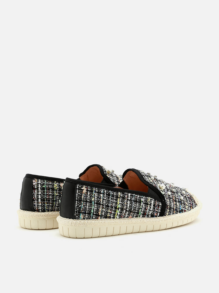 PAZZION, Tinsley Pearl Glittering Tweed Espadrilles, Black