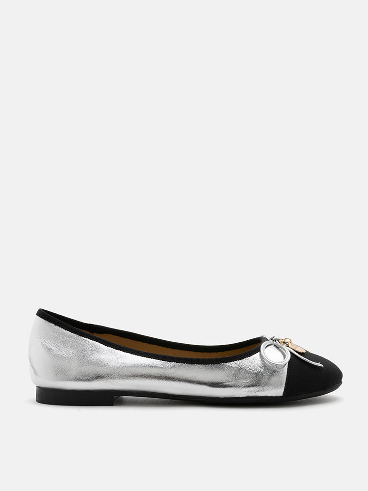 PAZZION, Trena Patterned Bow Flats, Silver