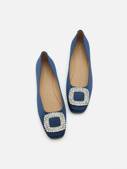 PAZZION, Ulyana Teardrop Crystal Buckle Flats, Darkblue