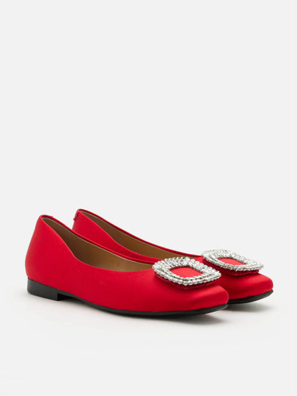 PAZZION, Ulyana Teardrop Crystal Buckle Flats, Red