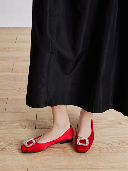 PAZZION, Ulyana Teardrop Crystal Buckle Flats, Red