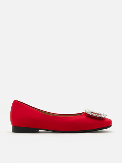 PAZZION, Ulyana Teardrop Crystal Buckle Flats, Red