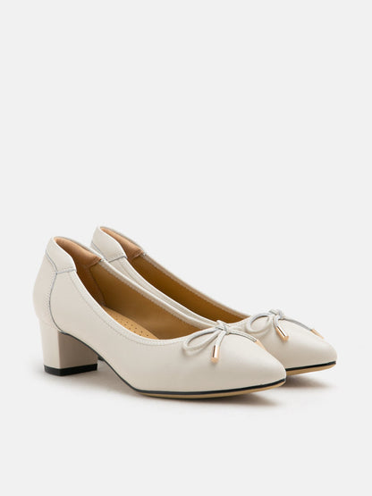 PAZZION, Una Ribbon Low Block Heels, Beige