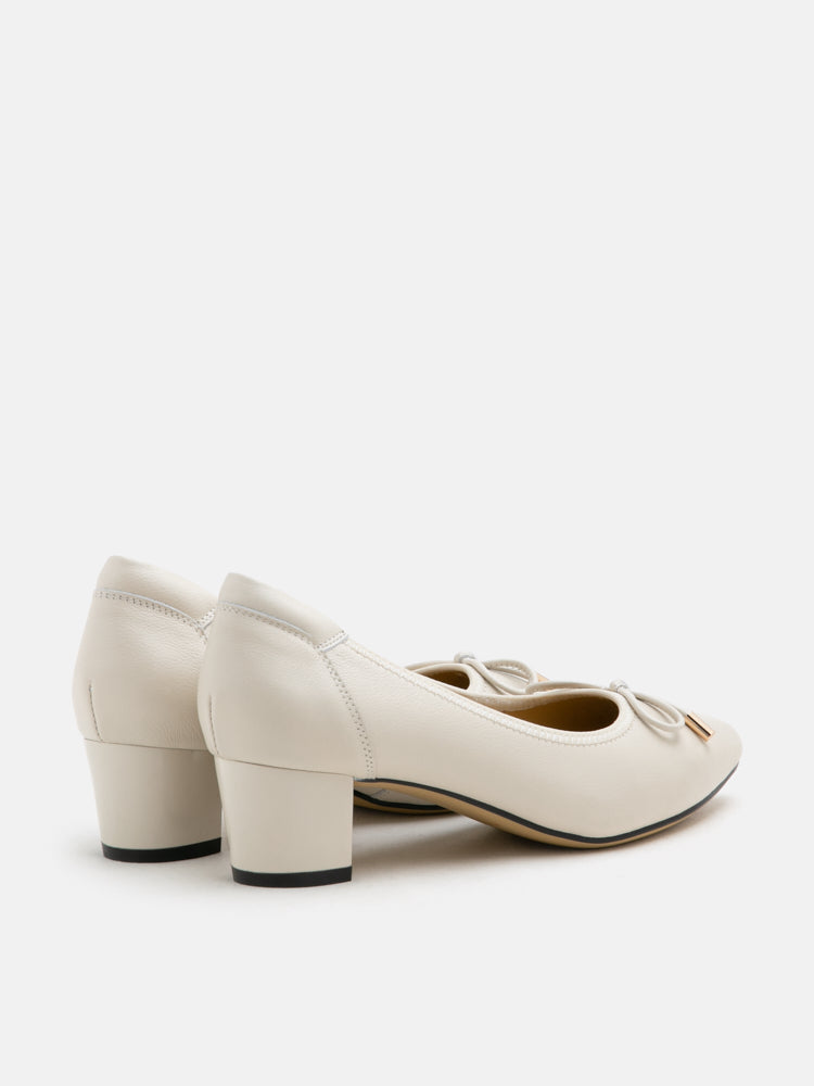 PAZZION, Una Ribbon Low Block Heels, Beige