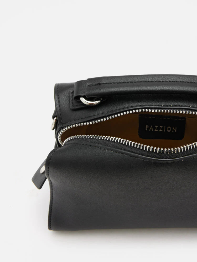 PAZZION, Valene Cylindrical Curved Handle Bag, Black