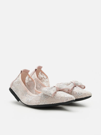 PAZZION, Vera Bow Lace Foldable Flats, Pink