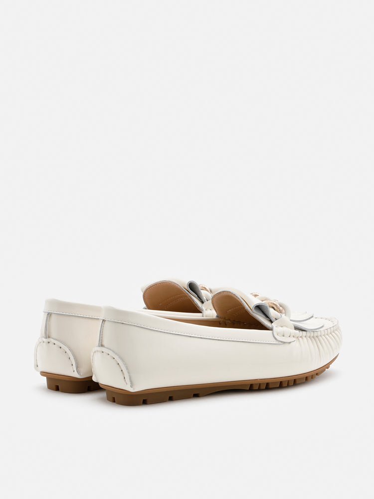 PAZZION, Vera Chain Linked Patent Leather Moccasins, Beige