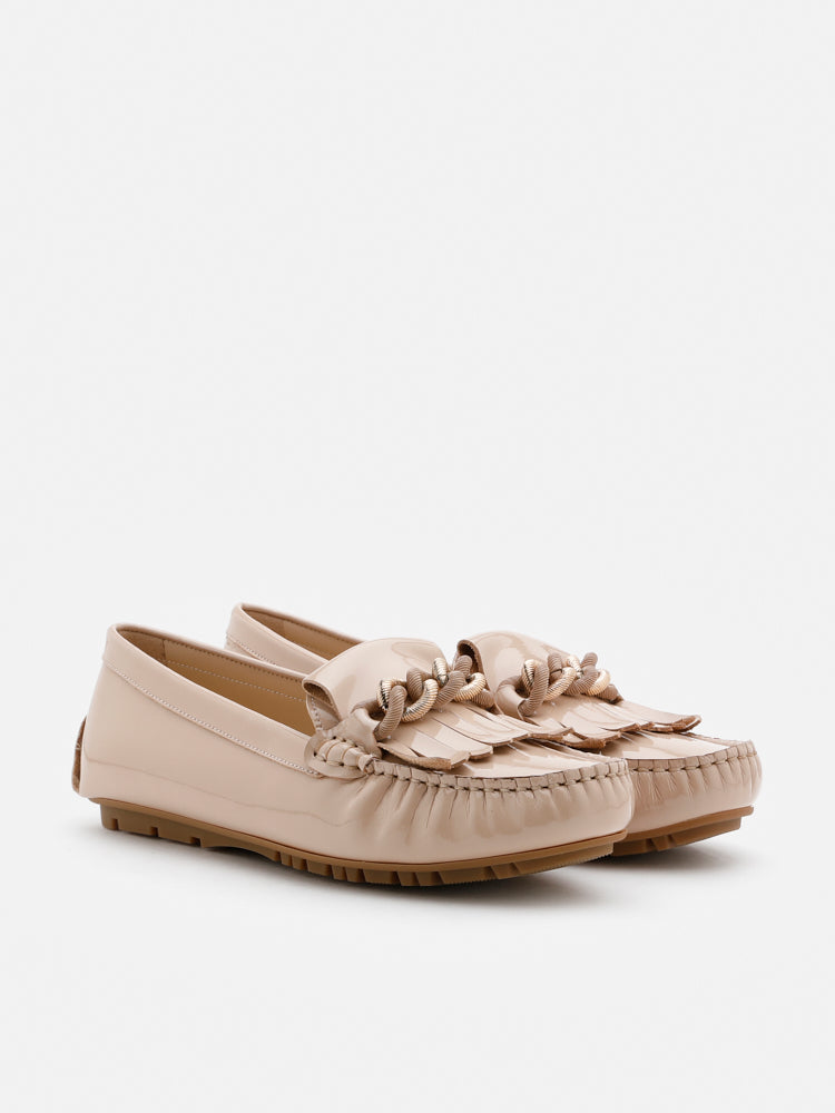 PAZZION, Vera Chain Linked Patent Leather Moccasins, Pink