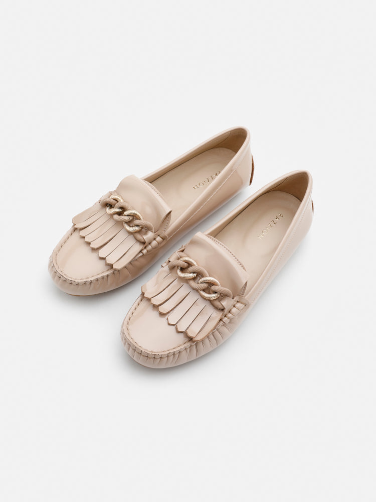 PAZZION, Vera Chain Linked Patent Leather Moccasins, Pink