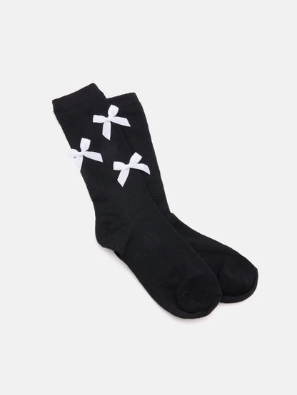 PAZZION, Vesper Ribbon Bow Socks, Black