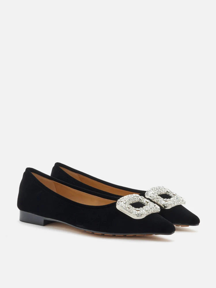 PAZZION, Vickie Embellished Suede Flats, Black