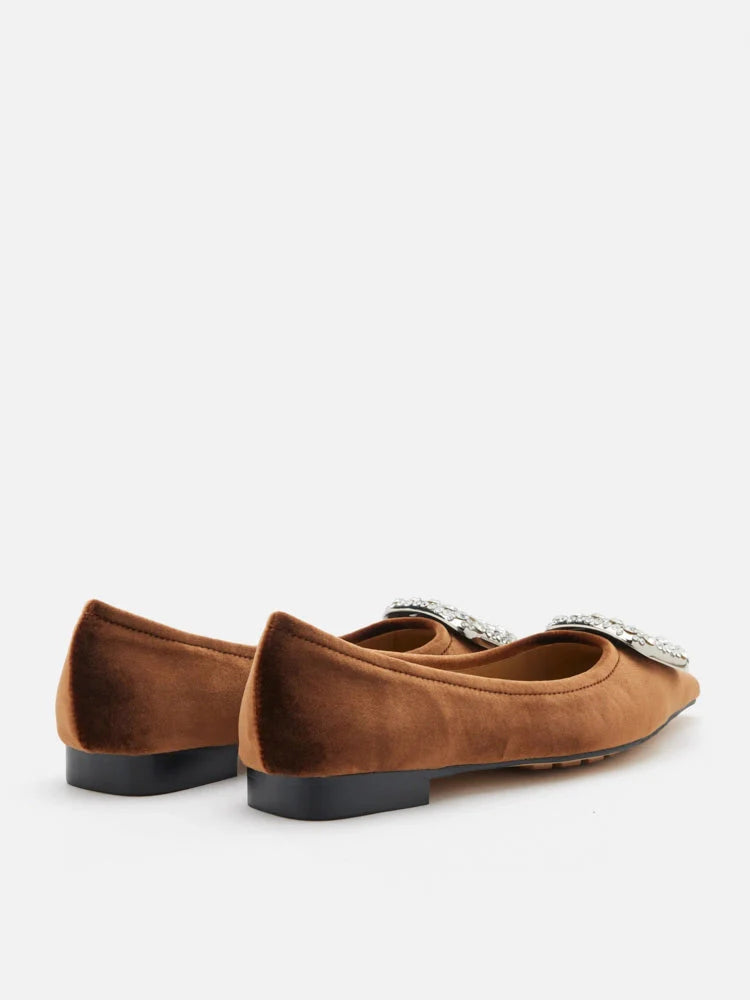 PAZZION, Vickie Embellished Suede Flats, Brown