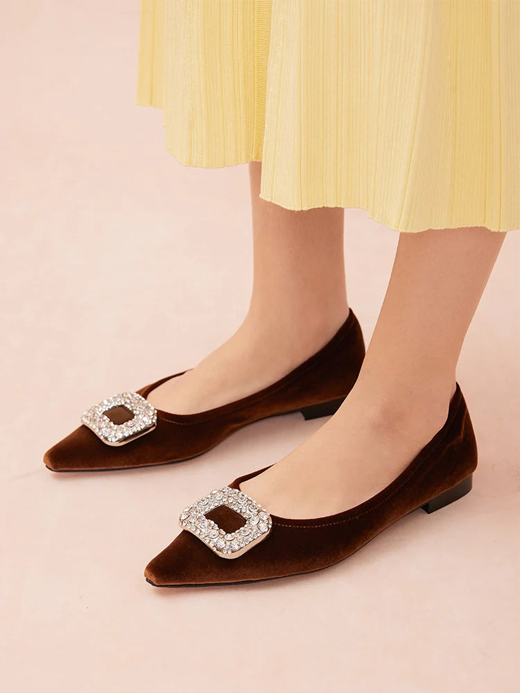 PAZZION, Vickie Embellished Suede Flats, Brown